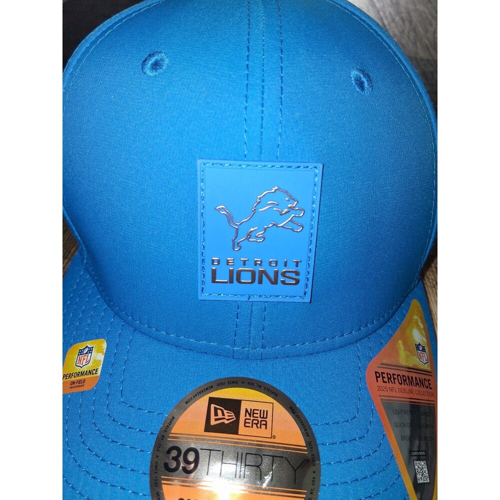 NWT! Blue New Era Detroit Lions 2025 Sideline 39Thirty Flex Fitted Hat, S/M - Picture 2 of 7